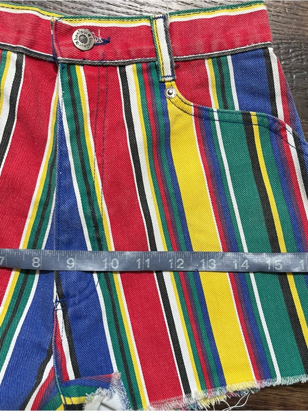 Vintage Bonjour denim Jean rainbow striped cutoff high rise shorts 24” waist - Picture 6 of 9